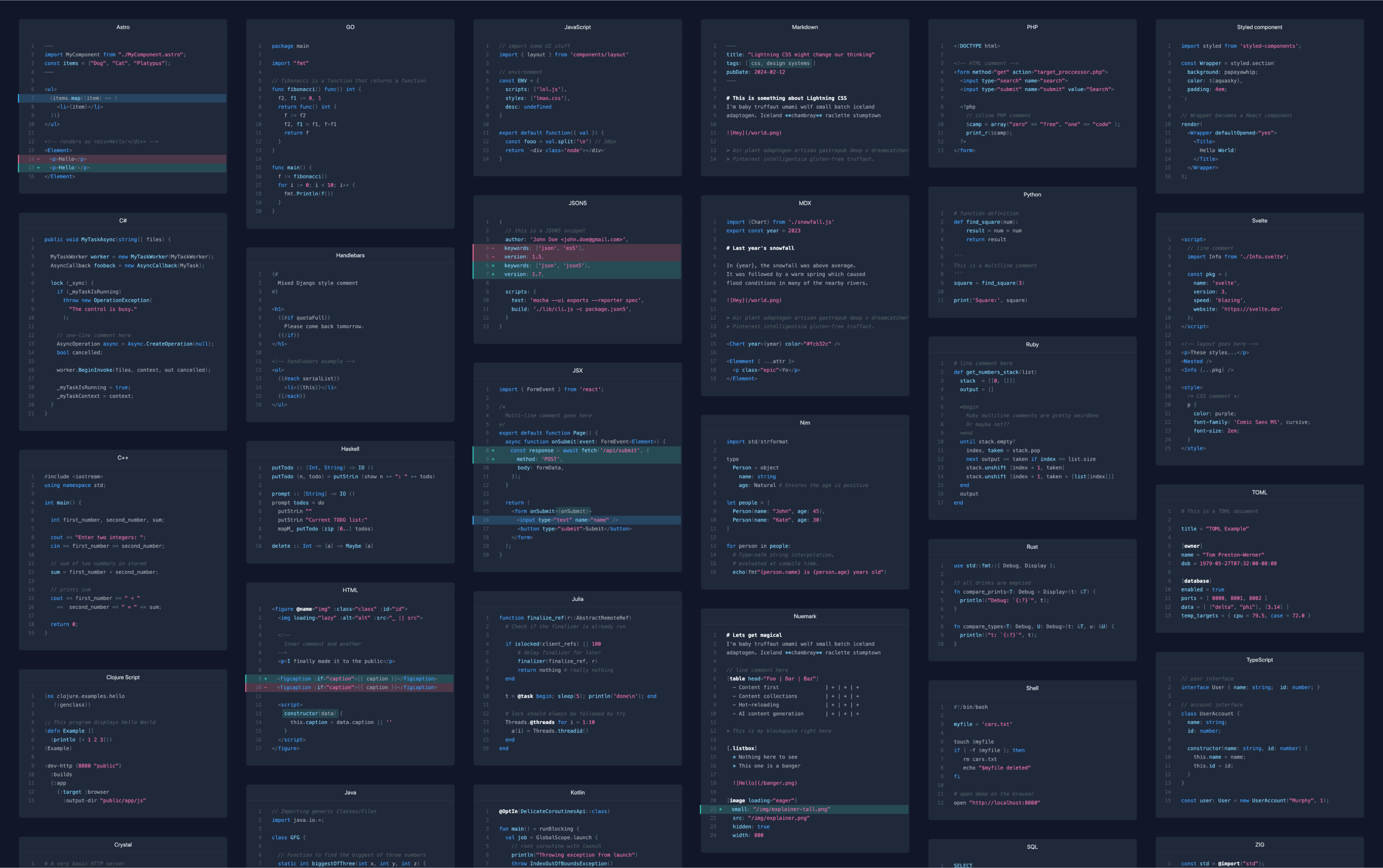 30+ languages highlighted. Click for standalone demo.